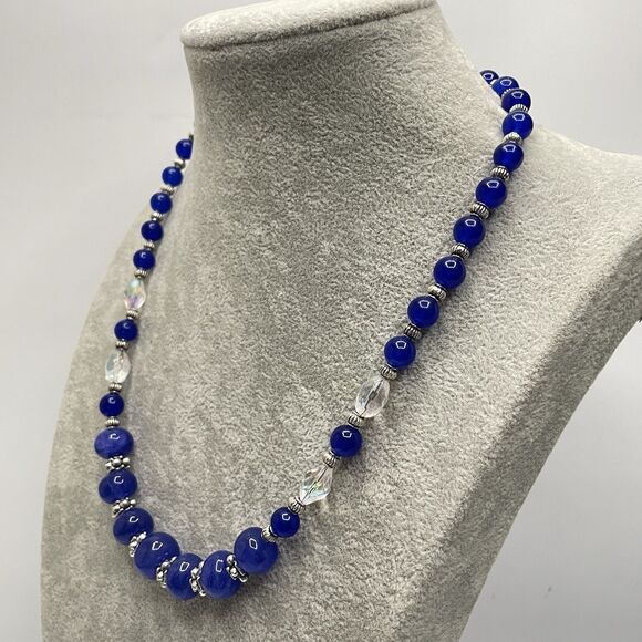 Earth Mined India Blue Gemstone AB Glass Beaded Necklace Elegant Boho Statement - Picture 3 of 7